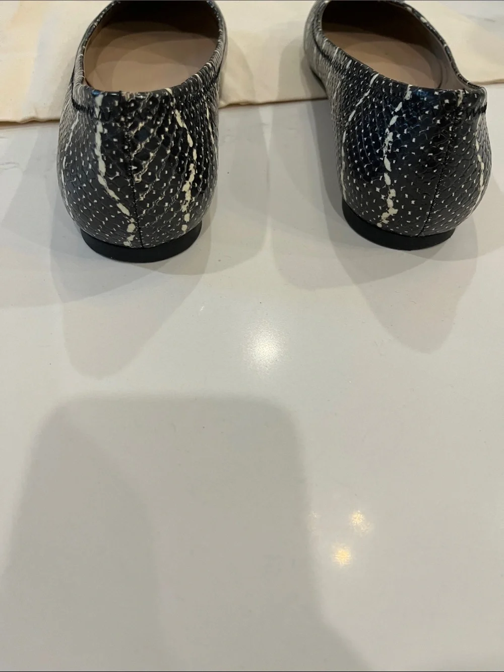 Tory Burch Black and White Splatter Logo Ballet Flats